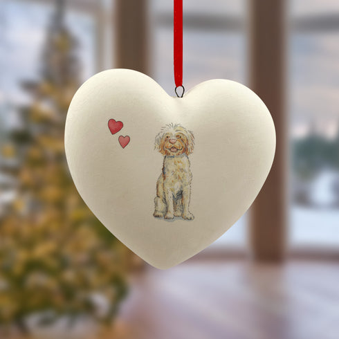 Goldendoodle Ceramic Heart Bauble